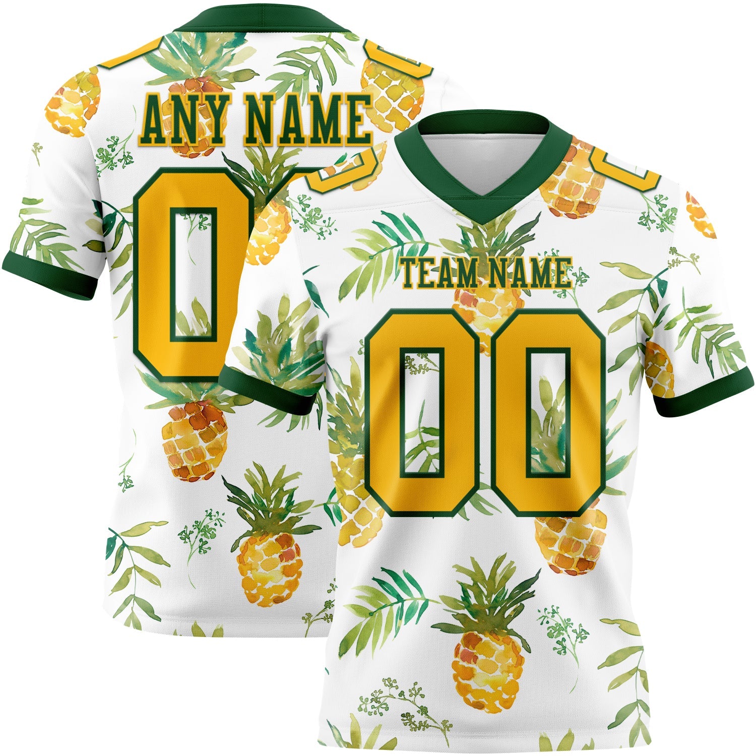 Custom White Gold-Green 3D Pattern Fruit Pineapple Authentic Football Jersey - Main View