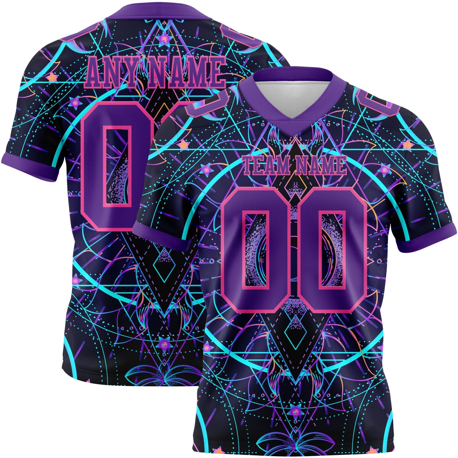 Custom Black Purple-Pink 3D Pattern Magic Mushrooms Over Sacred Geometry Psychedelic Hallucination Authentic Football Jersey - Main View
