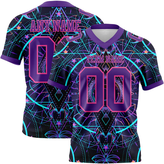 Custom Black Purple-Pink 3D Pattern Magic Mushrooms Over Sacred Geometry Psychedelic Hallucination Authentic Football Jersey - Main View