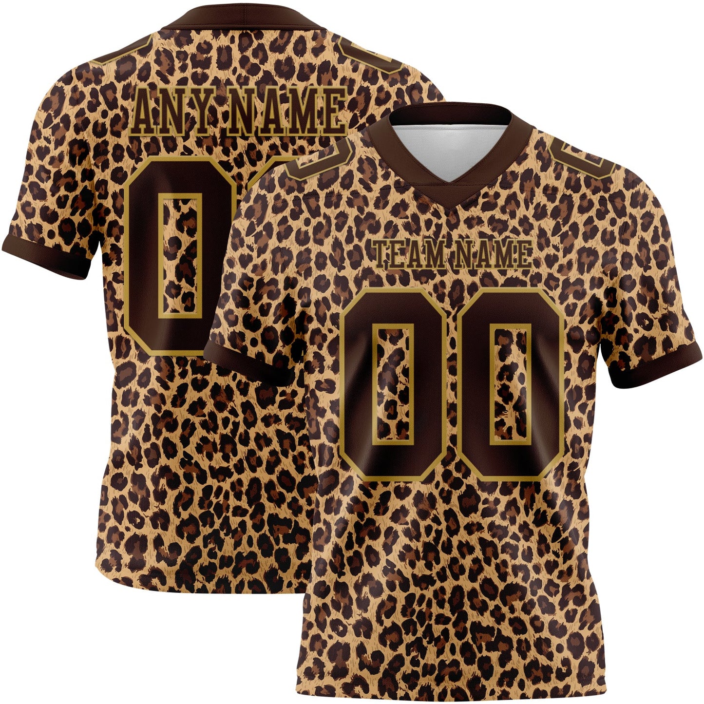 Custom Brown Old Gold 3D Pattern Leopard Print Authentic Football Jersey - Main View