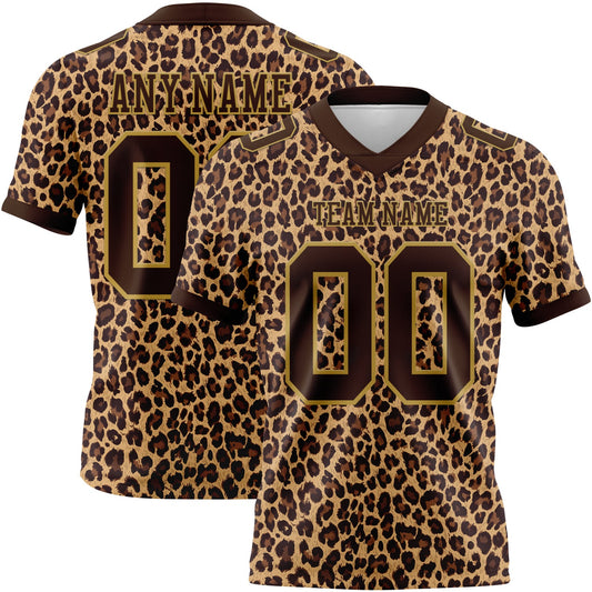 Custom Brown Old Gold 3D Pattern Leopard Print Authentic Football Jersey - Main View