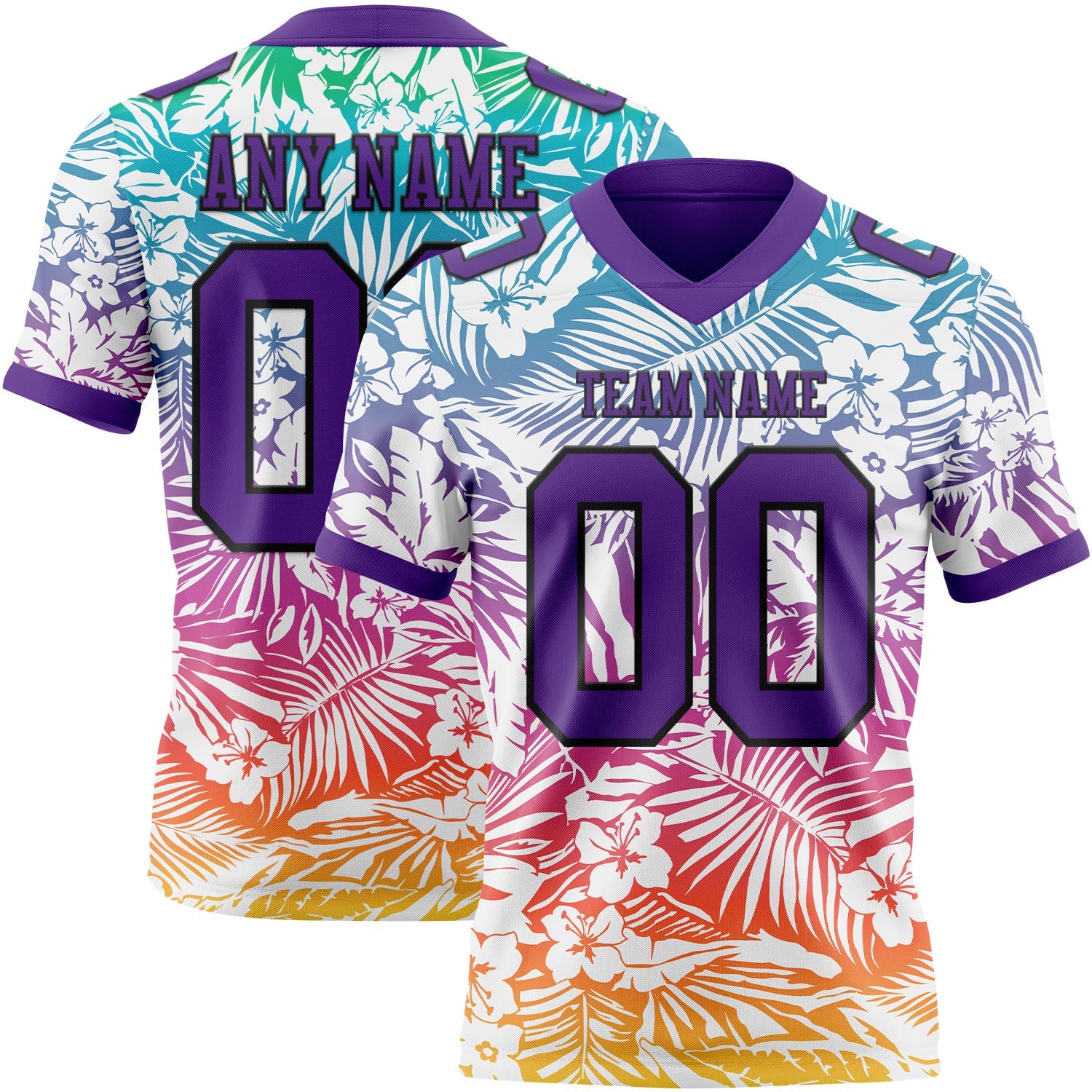 Custom White Purple-Black 3D Pattern Tropical Hawaii Jungle Leaves Authentic Football Jersey - Main View