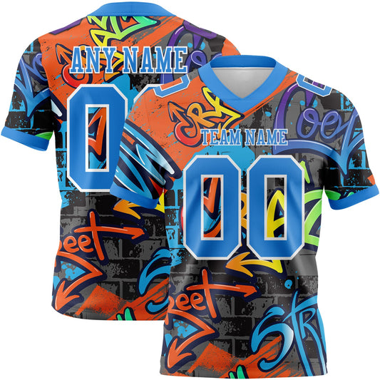 Custom Graffiti Pattern Powder Blue-White 3D Pattern Splash Authentic Football Jersey - Main View