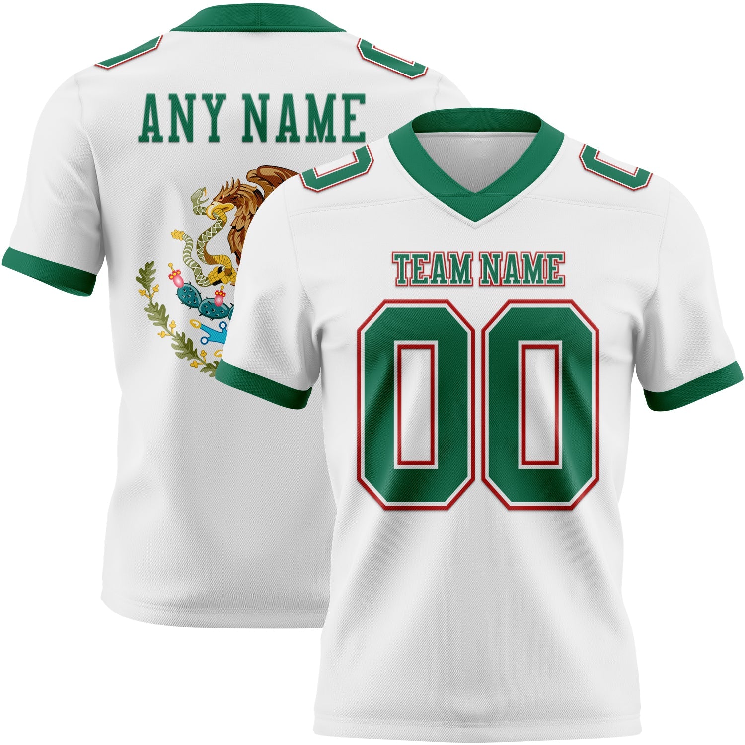 Custom White Kelly Green-Red 3D Pattern Mexico Authentic Football Jersey - Main View