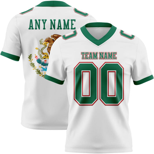 Custom White Kelly Green-Red 3D Pattern Mexico Authentic Football Jersey - Main View