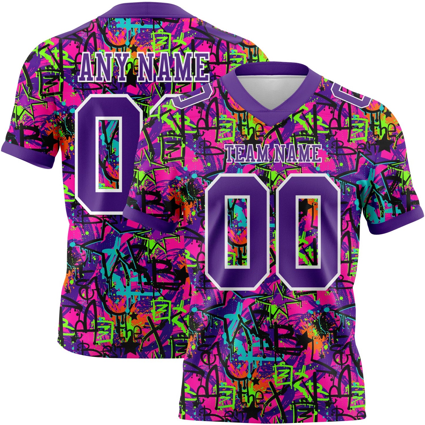 Custom Graffiti Pattern Purple-White 3D Pattern Splash Authentic Football Jersey - Main View