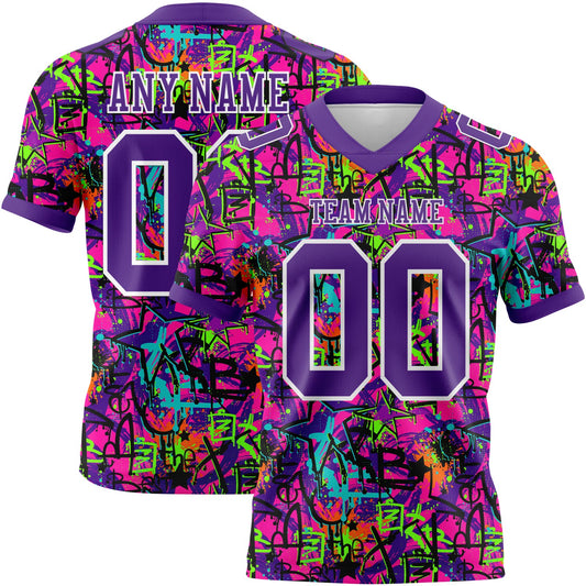 Custom Graffiti Pattern Purple-White 3D Pattern Splash Authentic Football Jersey - Main View