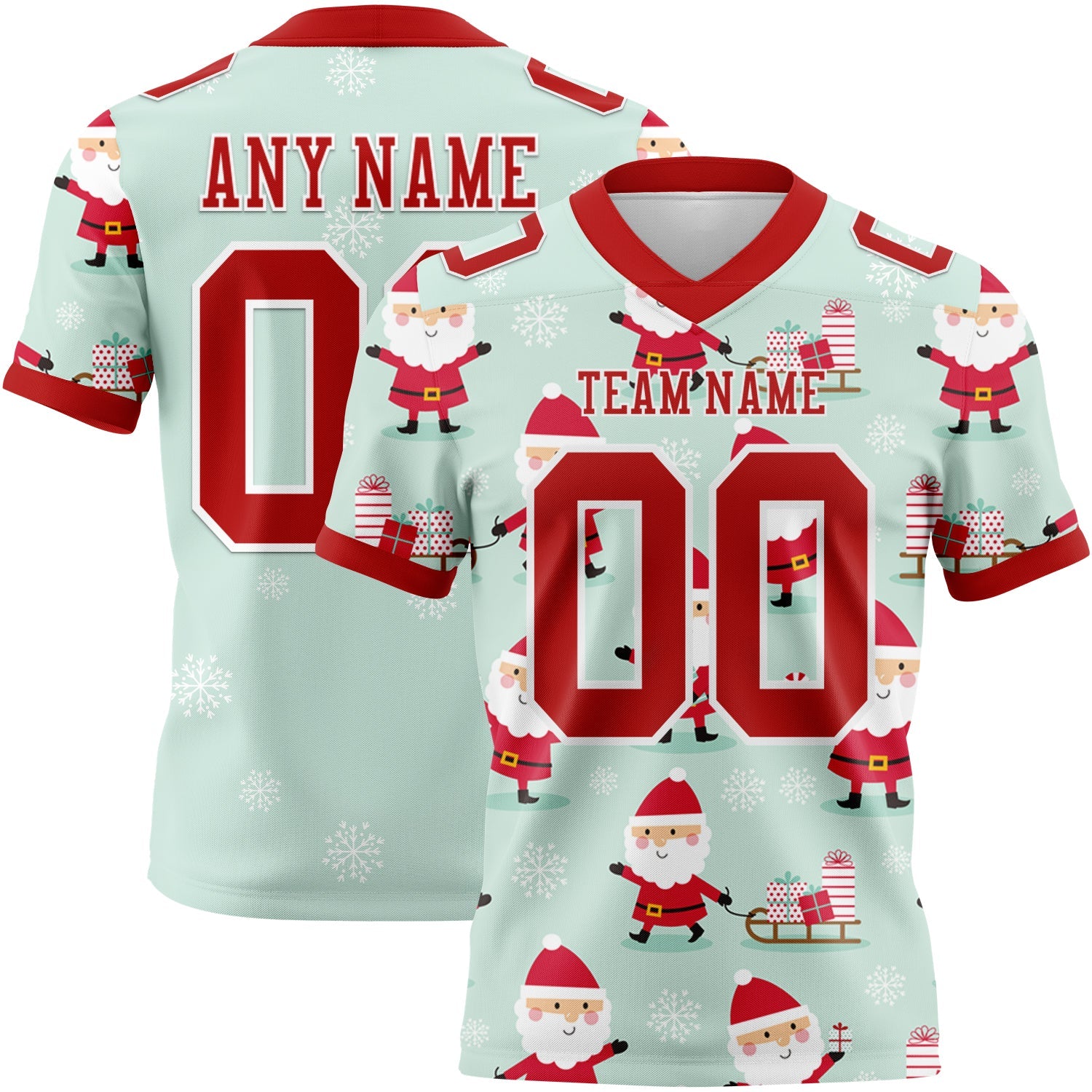 Custom Green Red-White 3D Pattern Christmas Authentic Football Jersey - Main View