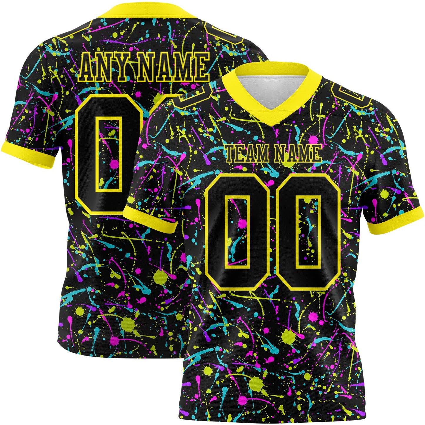 Custom Graffiti Pattern Black-Light Yellow 3D Pattern Splash Authentic Football Jersey - Main View