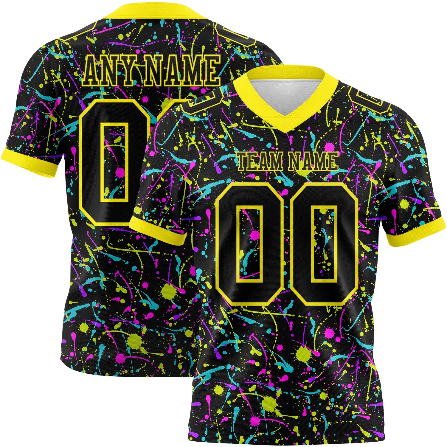 Custom Graffiti Pattern Black-Light Yellow 3D Pattern Splash Authentic Football Jersey - Main View