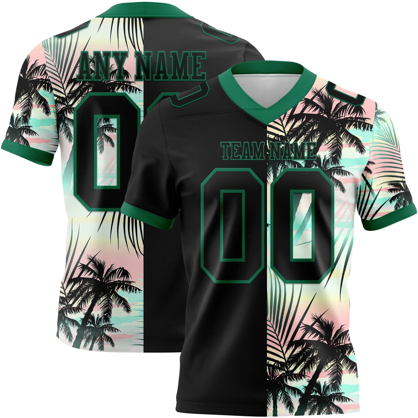 Custom Black Kelly Green 3D Pattern Tropical Hawaii Palm Leaves Authentic Football Jersey - Main View