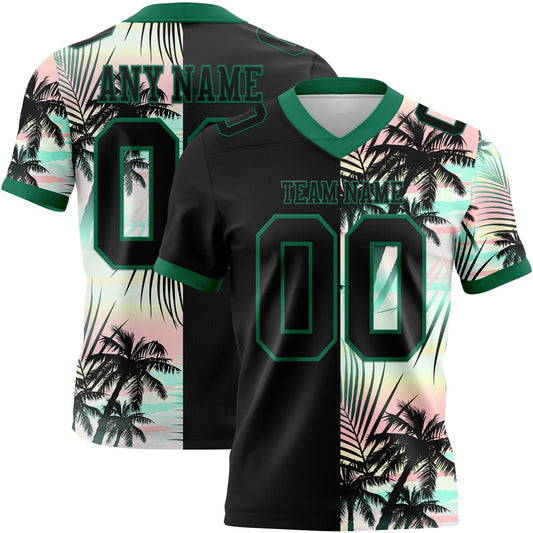 Custom Black Kelly Green 3D Pattern Tropical Hawaii Palm Leaves Authentic Football Jersey - Main View