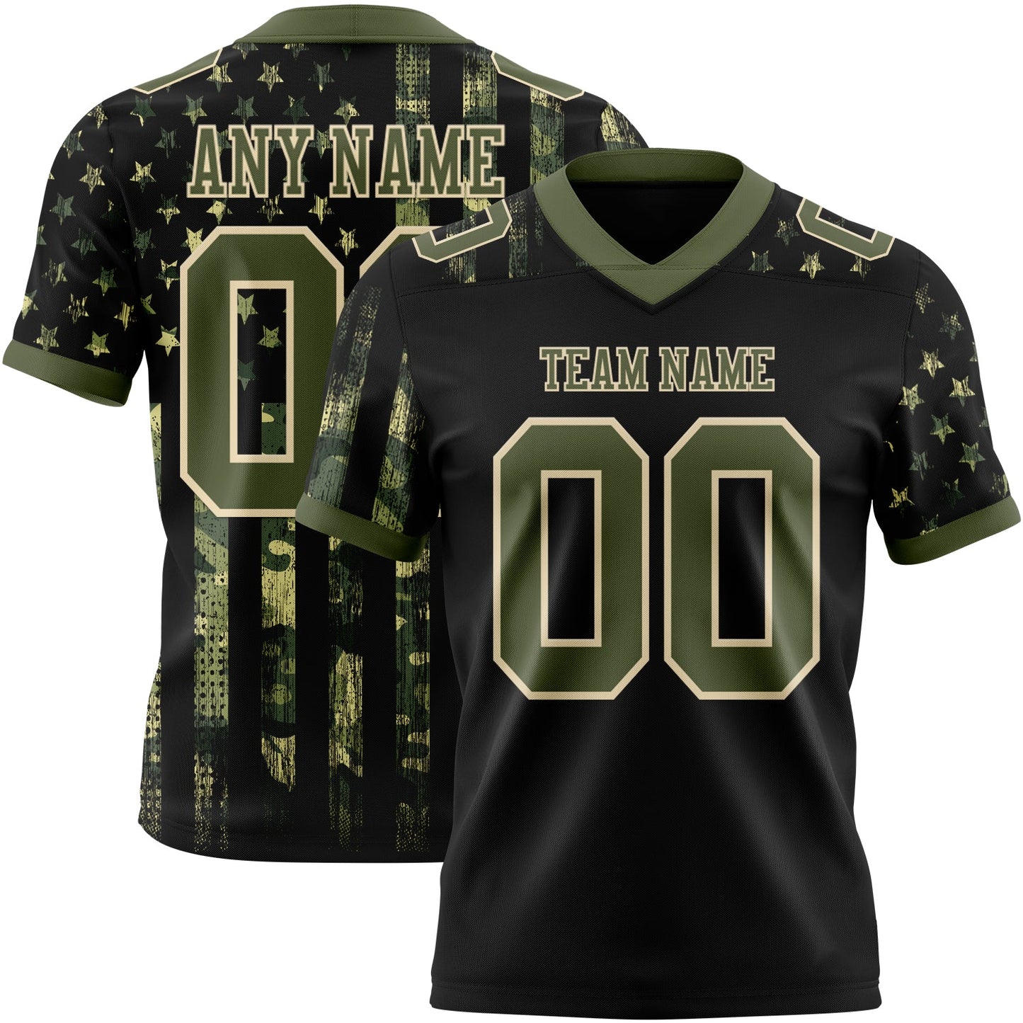 Custom Black Olive-Cream 3D Pattern American Flag Authentic Football Jersey - Main View