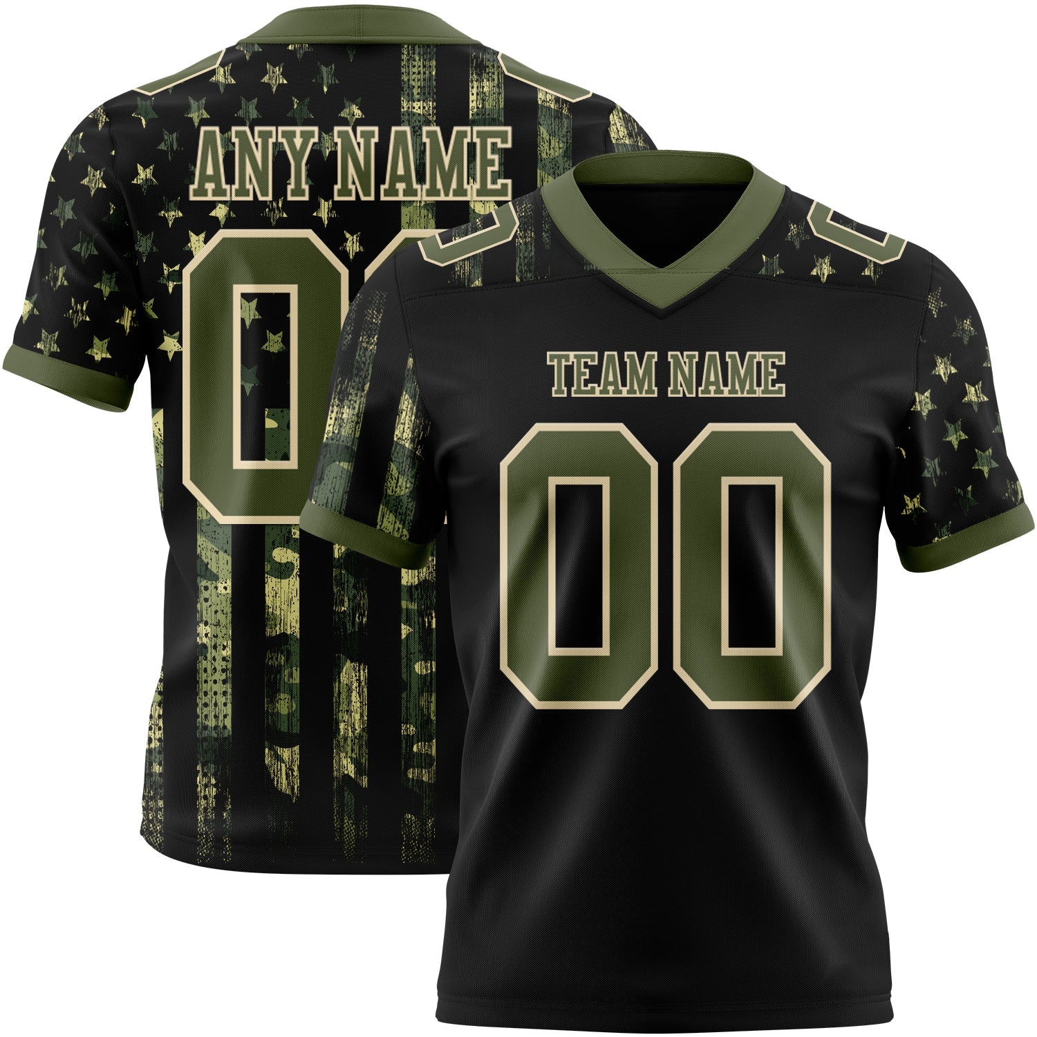 Custom Black Olive-Cream 3D Pattern American Flag Authentic Football Jersey - Main View