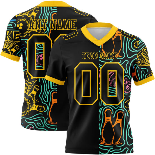 Custom Black Yellow 3D Pattern Bowling Authentic Football Jersey - Main View