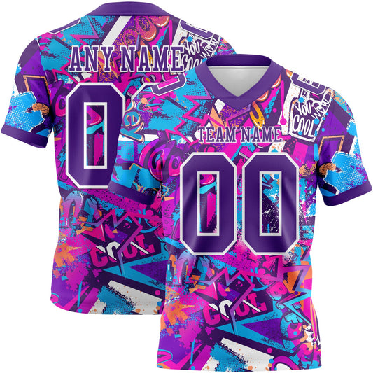 Custom Graffiti Pattern Purple-White 3D Pattern Splash Authentic Football Jersey - Main View