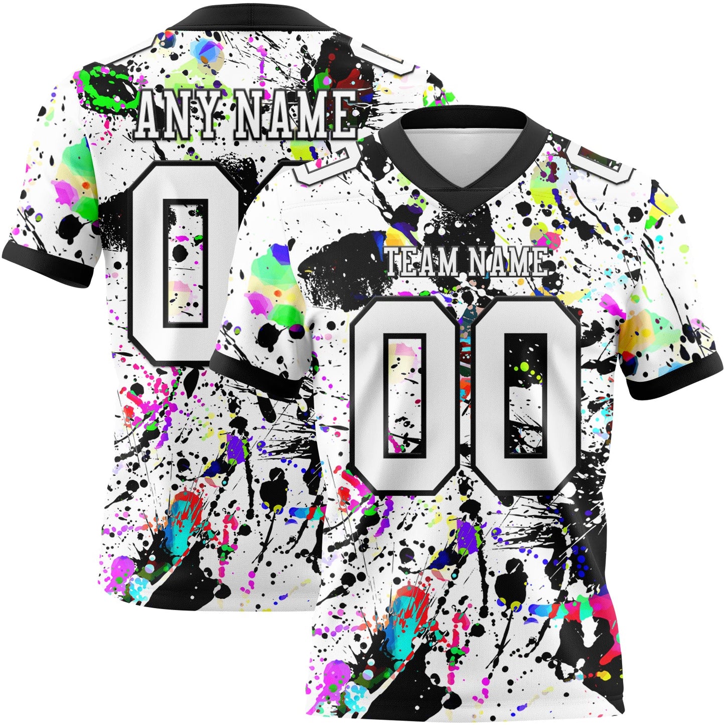 Custom Graffiti Pattern White-Black 3D Pattern Splash Authentic Football Jersey - Main View