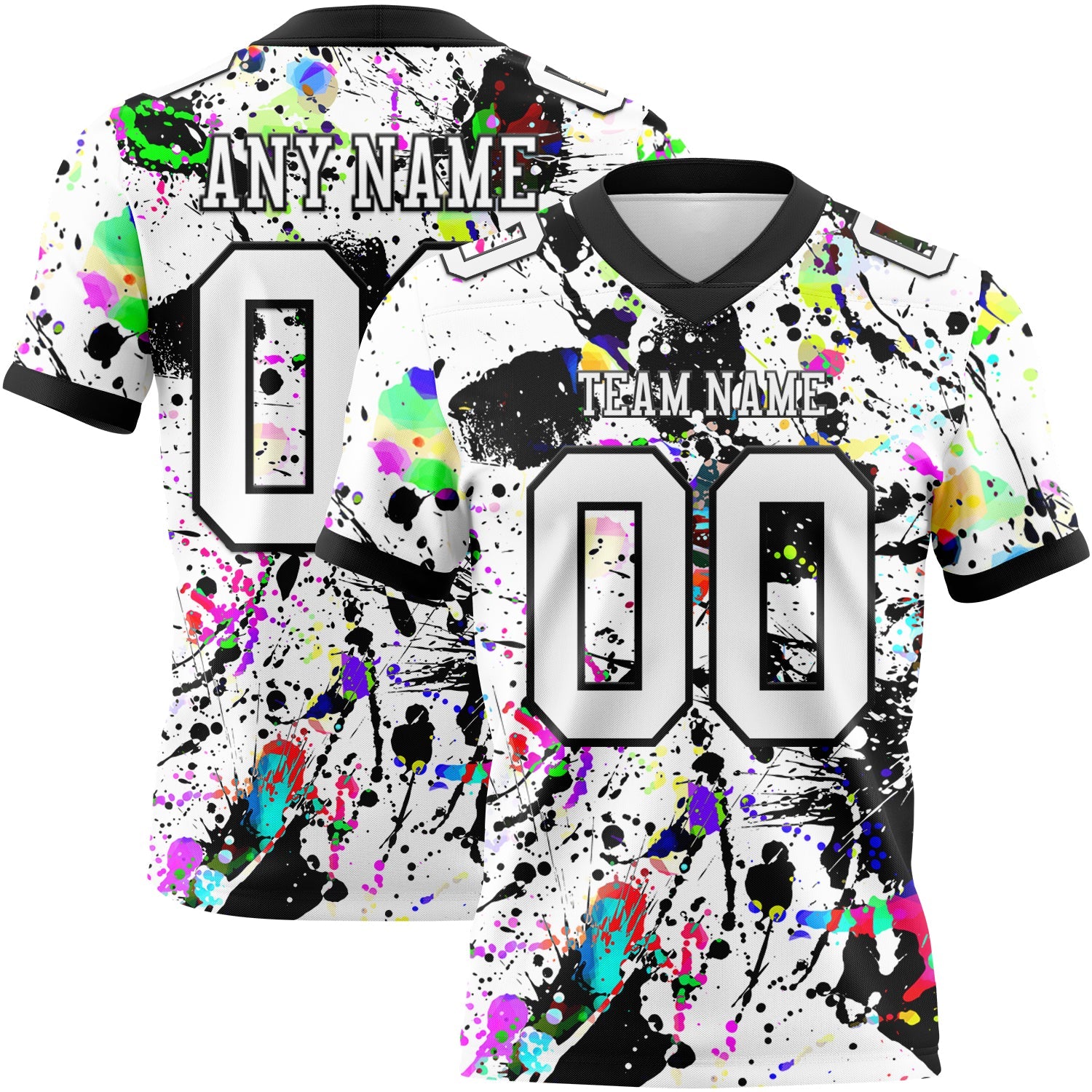Custom Graffiti Pattern White-Black 3D Pattern Splash Authentic Football Jersey - Main View