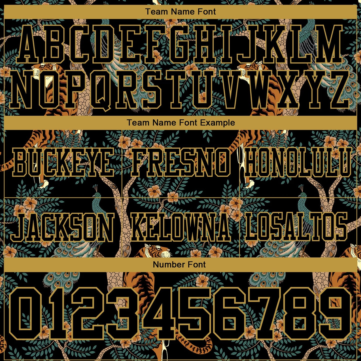 Custom Black Old Gold 3D Pattern Tiger And Peacock Authentic Football Jersey view 4