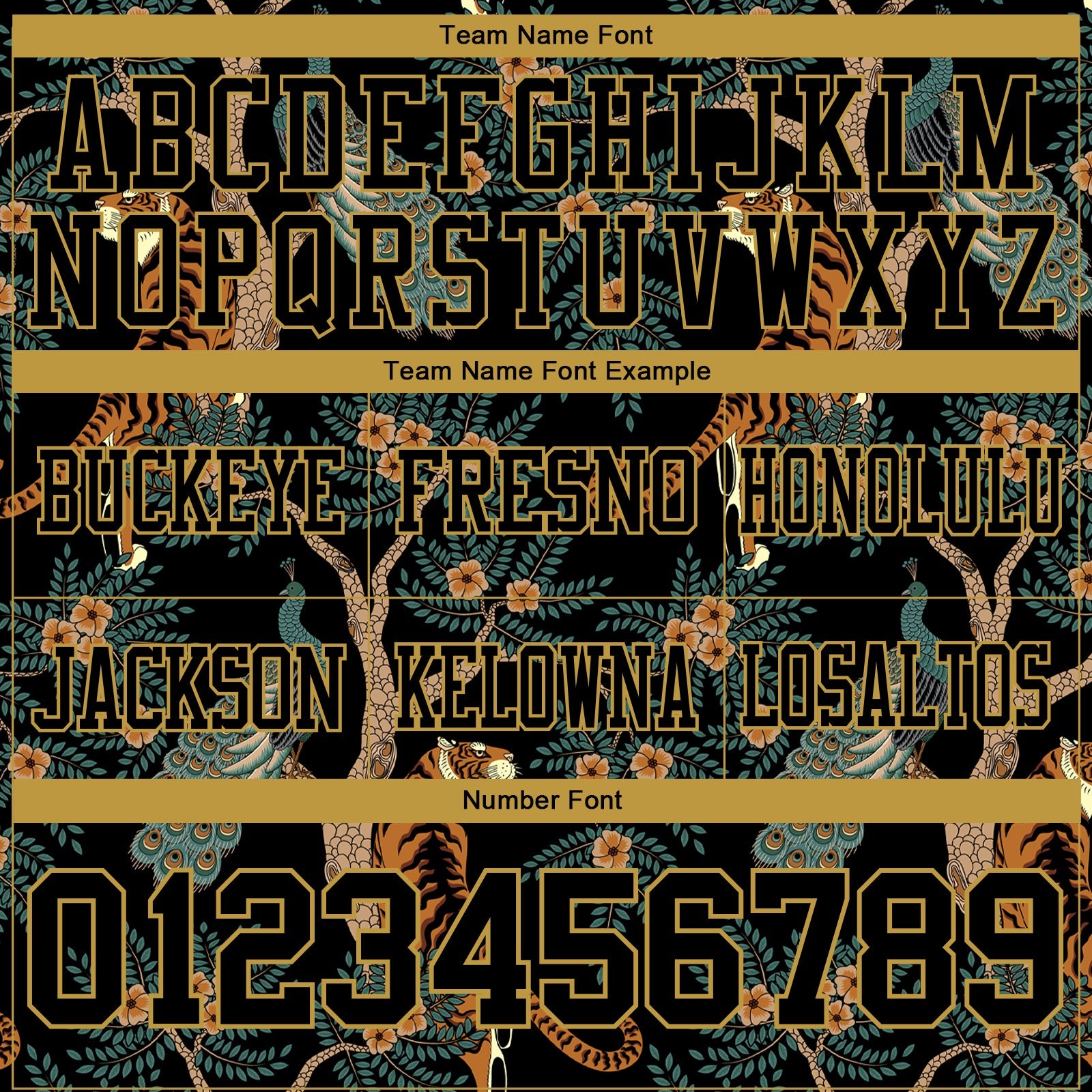 Custom Black Old Gold 3D Pattern Tiger And Peacock Authentic Football Jersey view 4