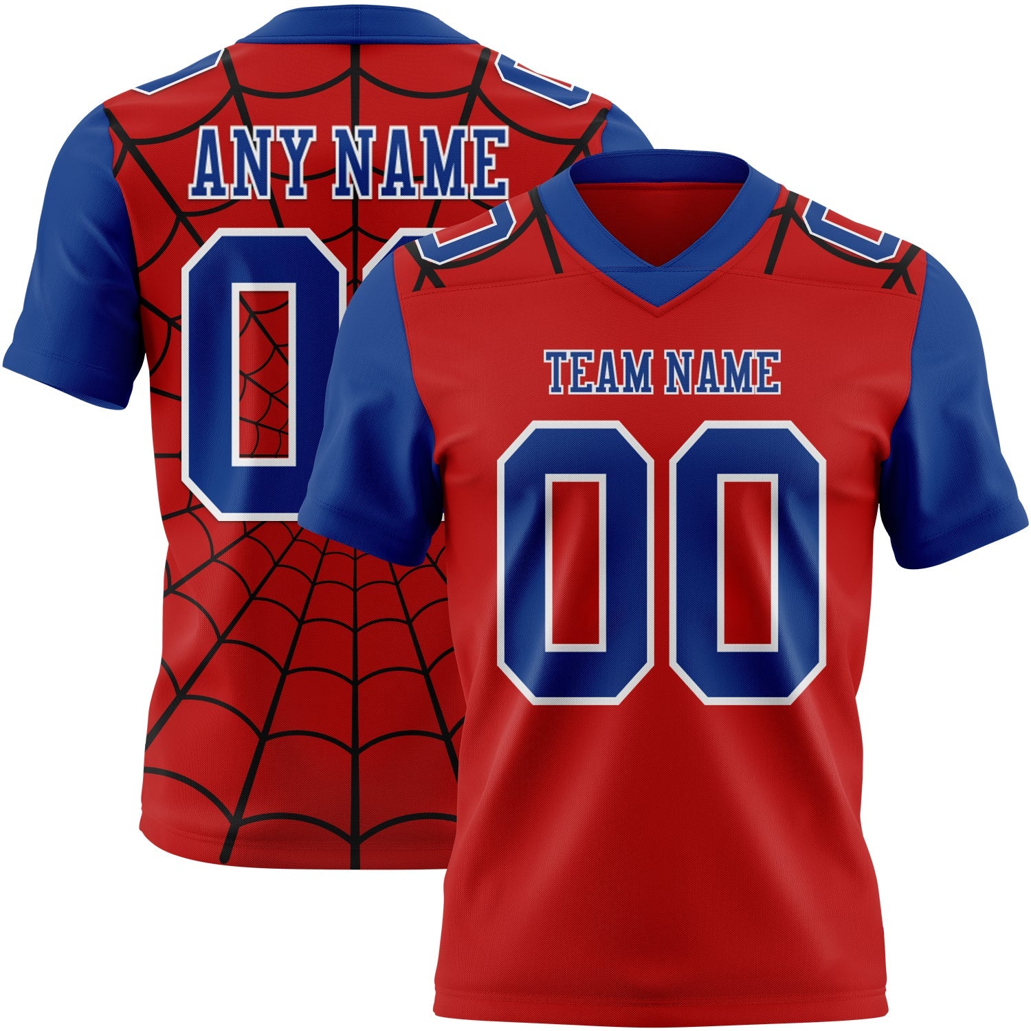 Custom Red Royal-White 3D Pattern Spider Web Authentic Football Jersey - Main View