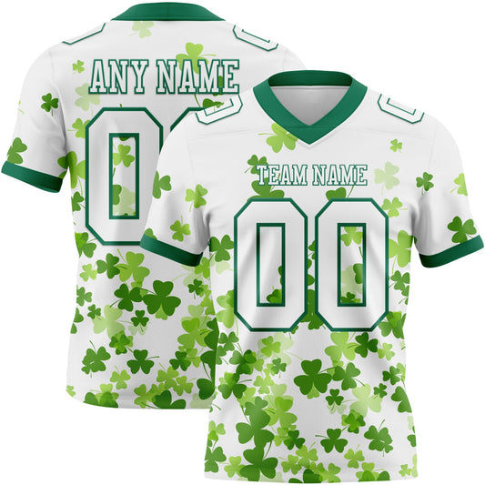Custom White Kelly Green 3D Pattern St. Patrick's Day Authentic Football Jersey - Main View