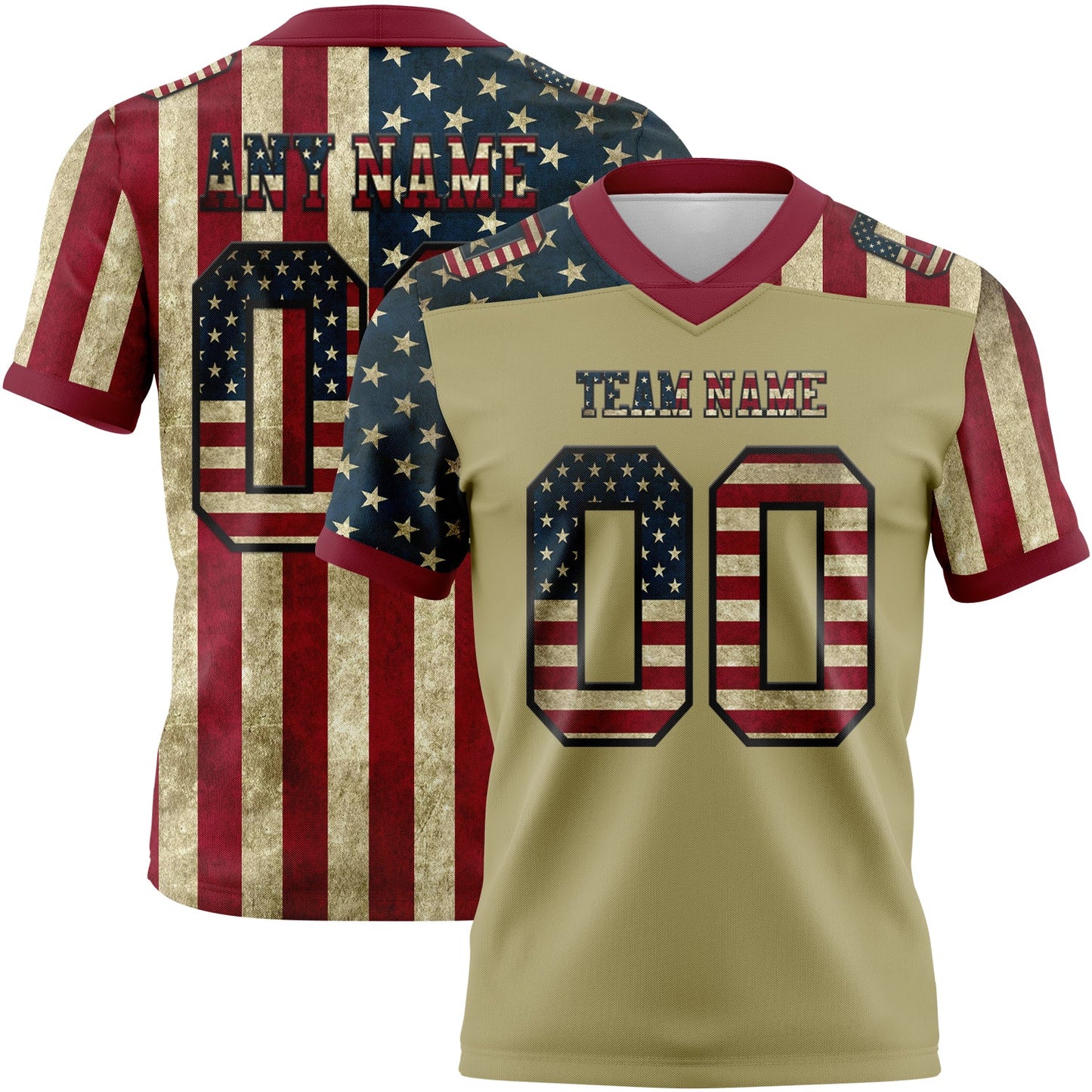 Custom Cream Vintage USA Flag Crimson-Black 3D Pattern Authentic Football Jersey - Main View