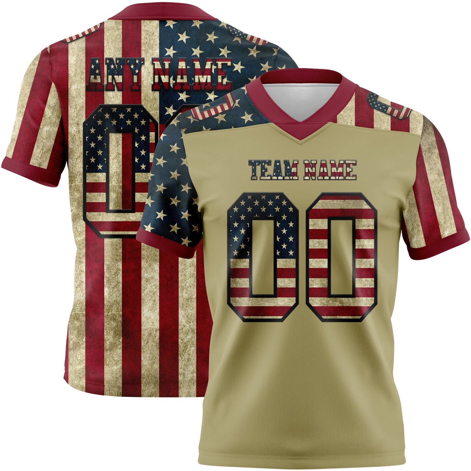 Custom Cream Vintage USA Flag Crimson-Black 3D Pattern Authentic Football Jersey - Main View
