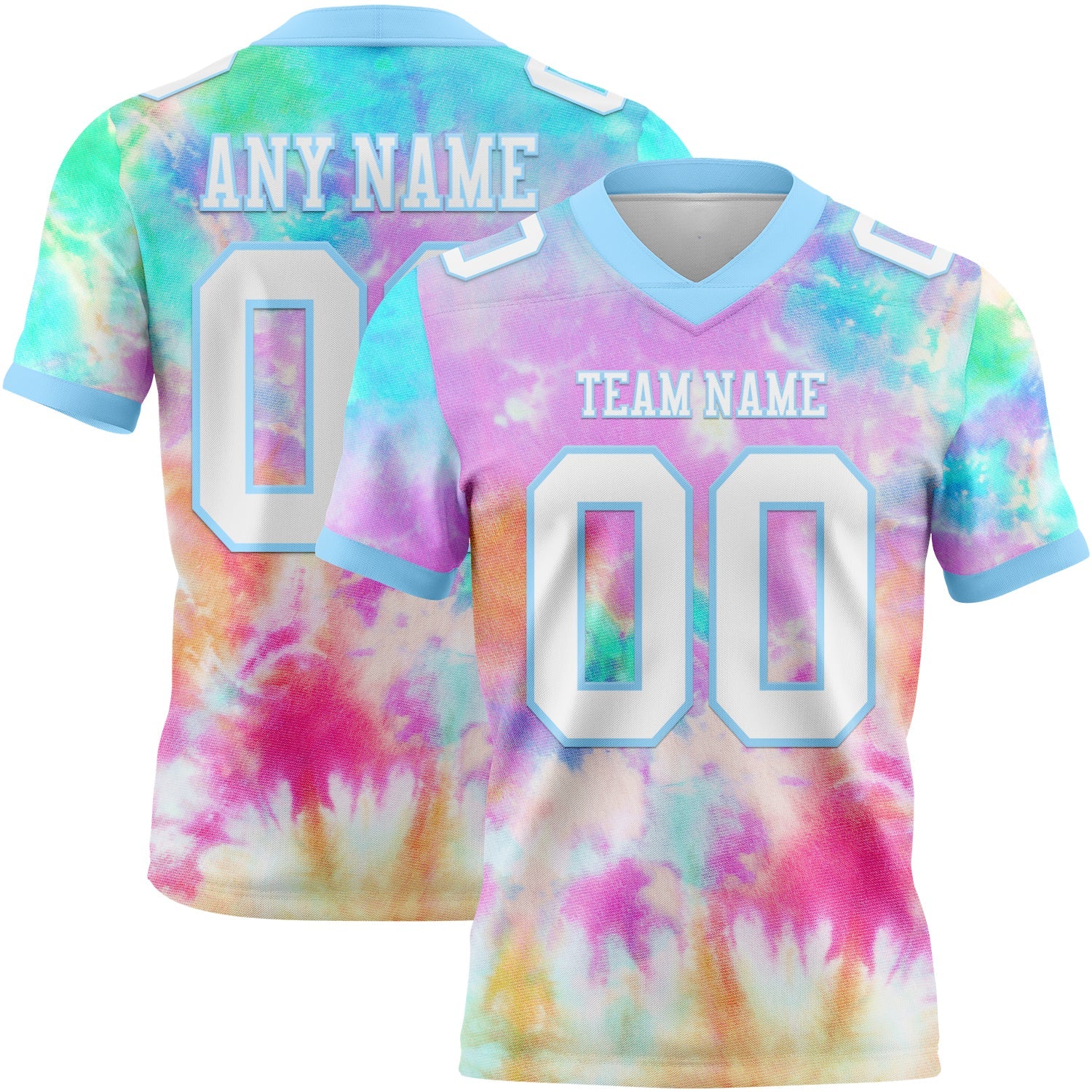 Custom Tie Dye White-Light Blue 3D Pattern Rainbow Authentic Football Jersey - Main View