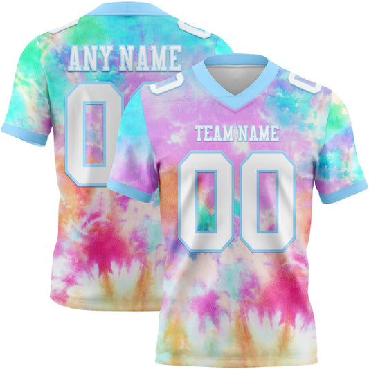 Custom Tie Dye White-Light Blue 3D Pattern Rainbow Authentic Football Jersey - Main View