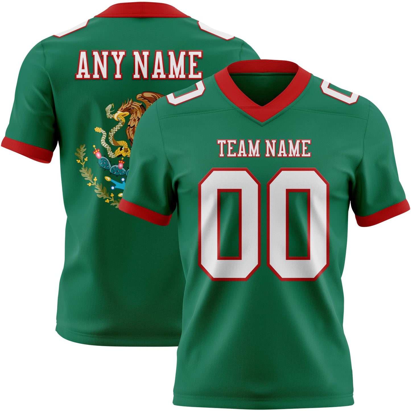 Custom Kelly Green White-Red 3D Pattern Mexico Authentic Football Jersey - Main View