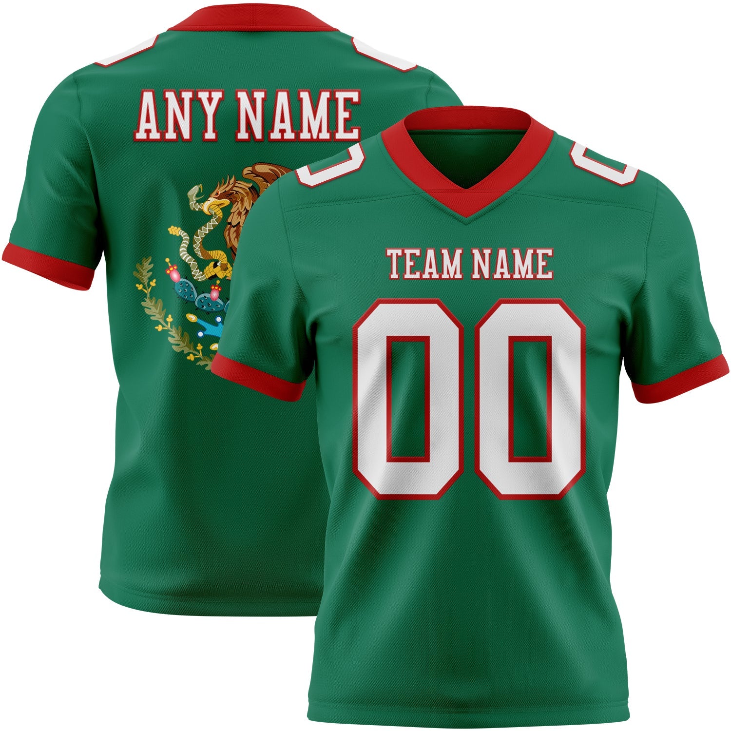 Custom Kelly Green White-Red 3D Pattern Mexico Authentic Football Jersey - Main View