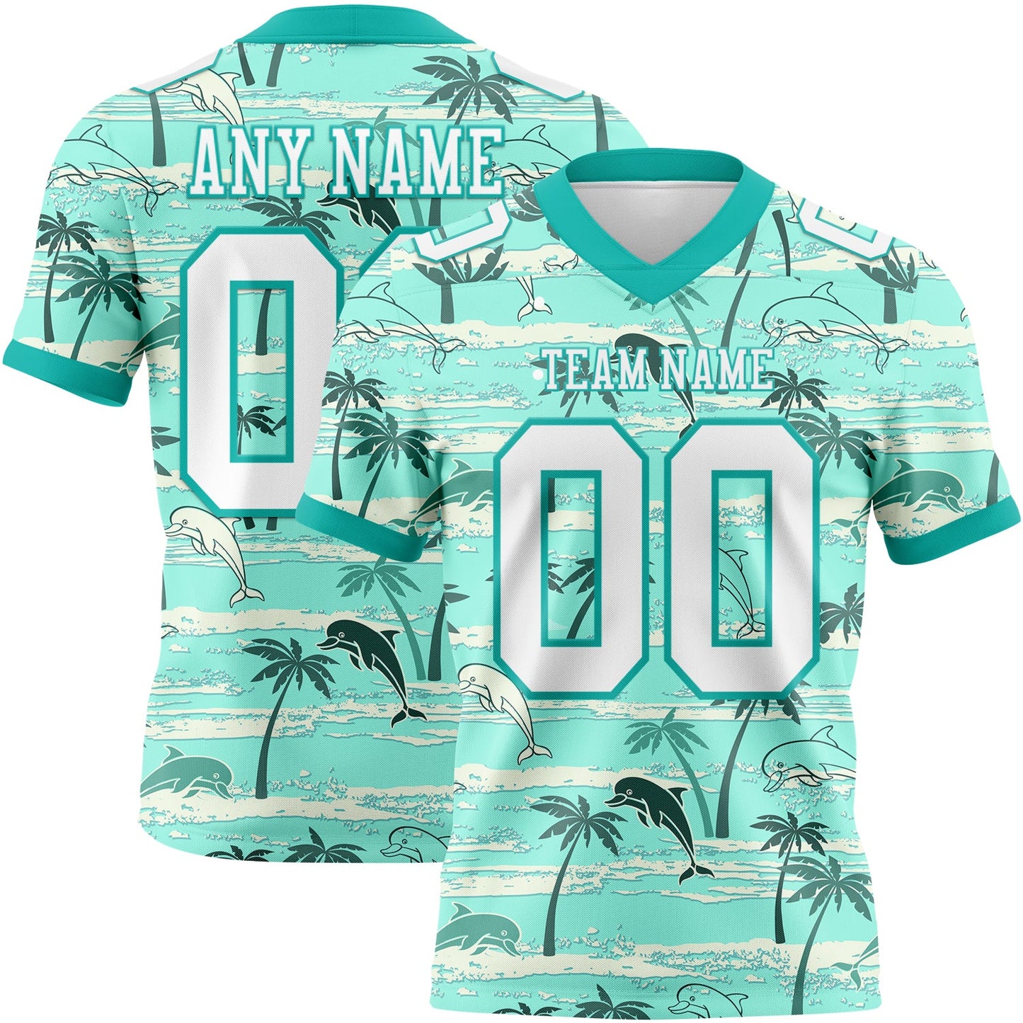 Custom Aqua White 3D Pattern Hawaii Palm Trees Authentic Football Jersey - Main View