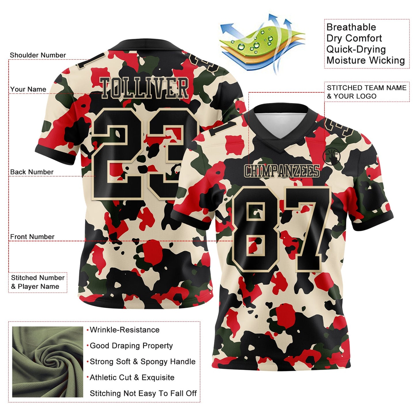 Custom Camo Black-Cream 3D Pattern Salute To Service Authentic Football Jersey view 3