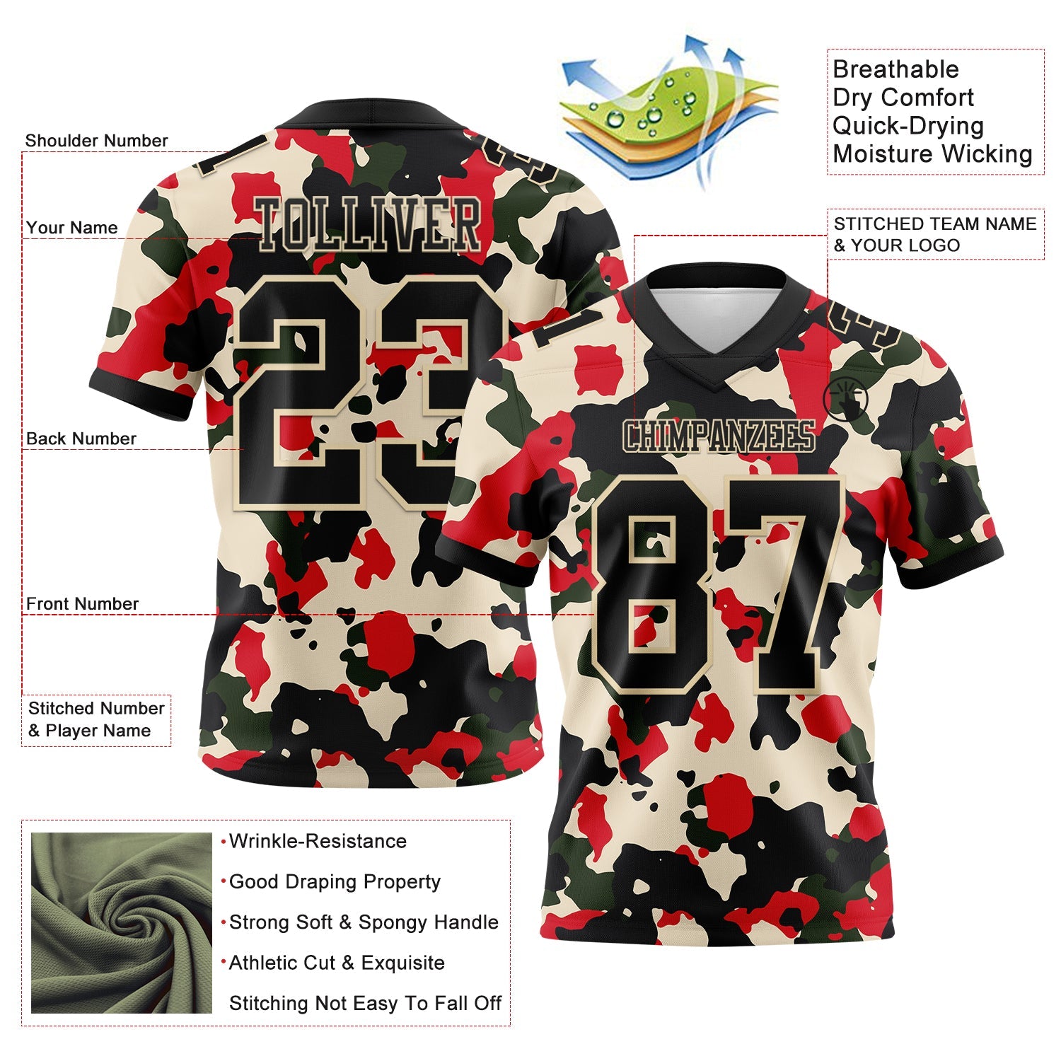 Custom Camo Black-Cream 3D Pattern Salute To Service Authentic Football Jersey view 3