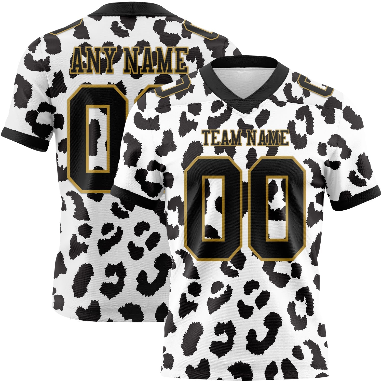 Custom White Black-Old Gold 3D Pattern Leopard Print Authentic Football Jersey - Main View