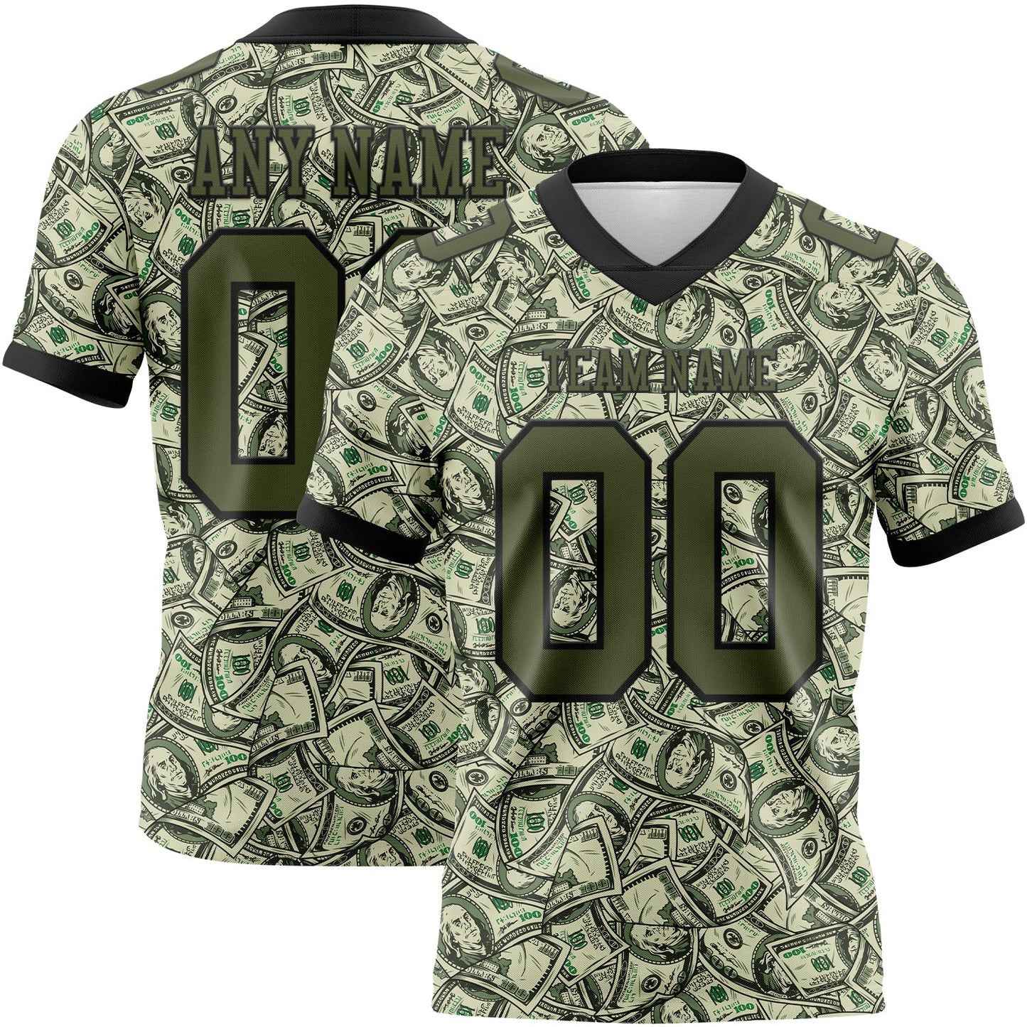 Custom Green Olive-Black 3D Pattern Dollar Authentic Football Jersey - Main View