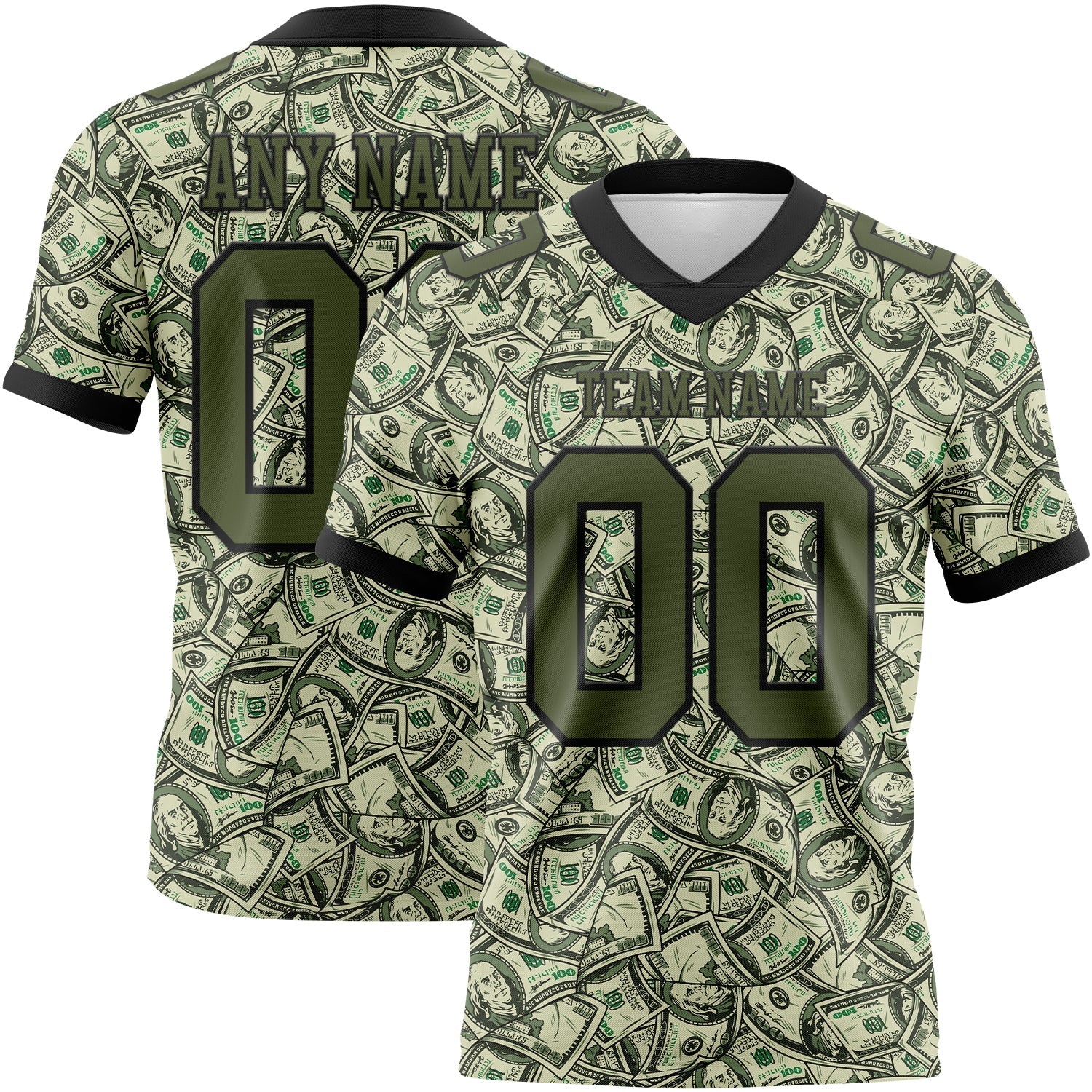 Custom Green Olive-Black 3D Pattern Dollar Authentic Football Jersey - Main View
