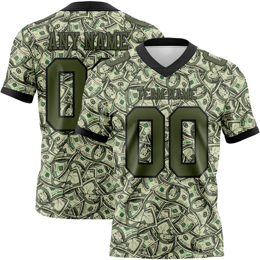 Custom Green Olive-Black 3D Pattern Dollar Authentic Football Jersey - Main View
