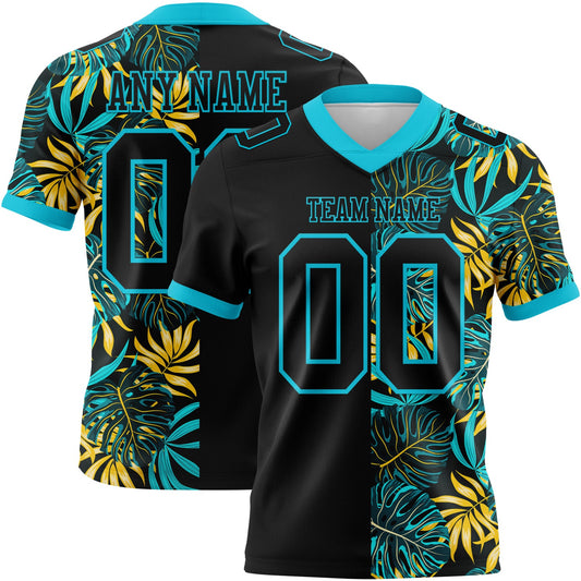 Custom Black Lakes Blue 3D Pattern Beach Tropical Hawaii Palm Leaves Authentic Football Jersey - Main View