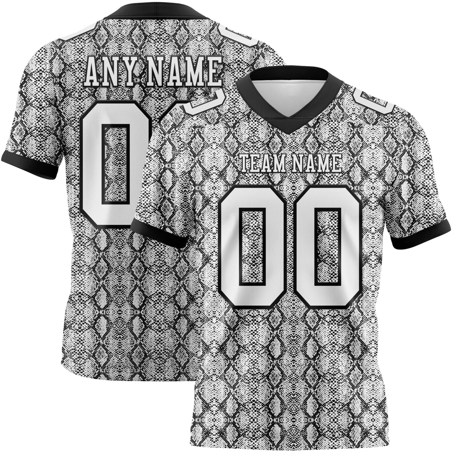 Custom White Black 3D Pattern Snakeskin Print Authentic Football Jersey - Main View