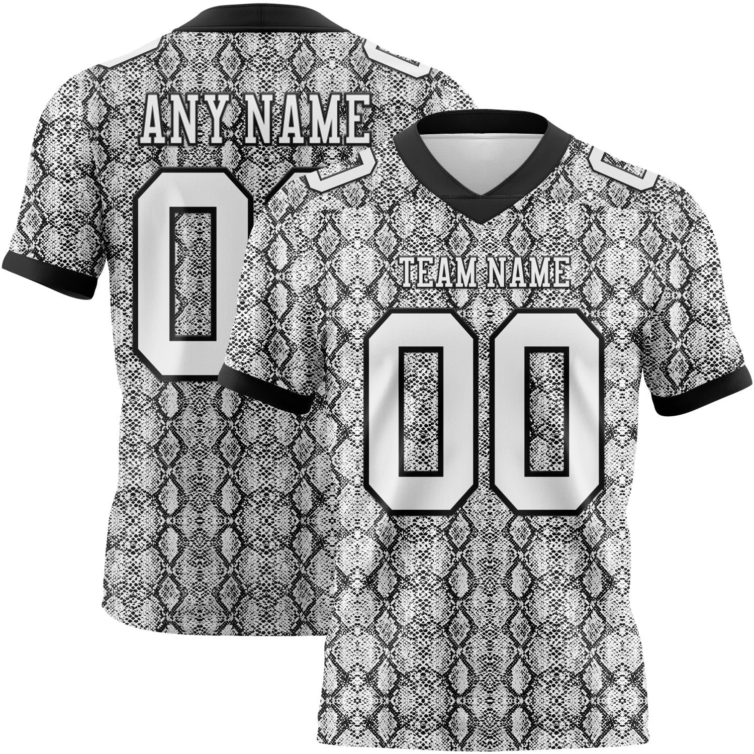 Custom White Black 3D Pattern Snakeskin Print Authentic Football Jersey - Main View