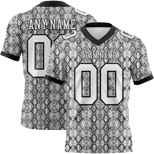 Custom White Black 3D Pattern Snakeskin Print Authentic Football Jersey - Main View