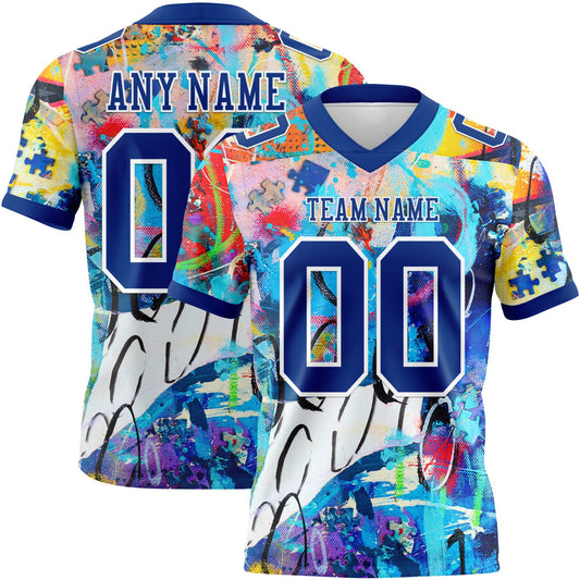 Custom Graffiti Pattern Royal-White 3D Pattern Authentic Football Jersey - Main View