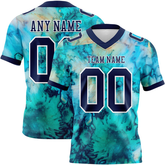 Custom Tie Dye Navy-White 3D Pattern Authentic Football Jersey - Main View