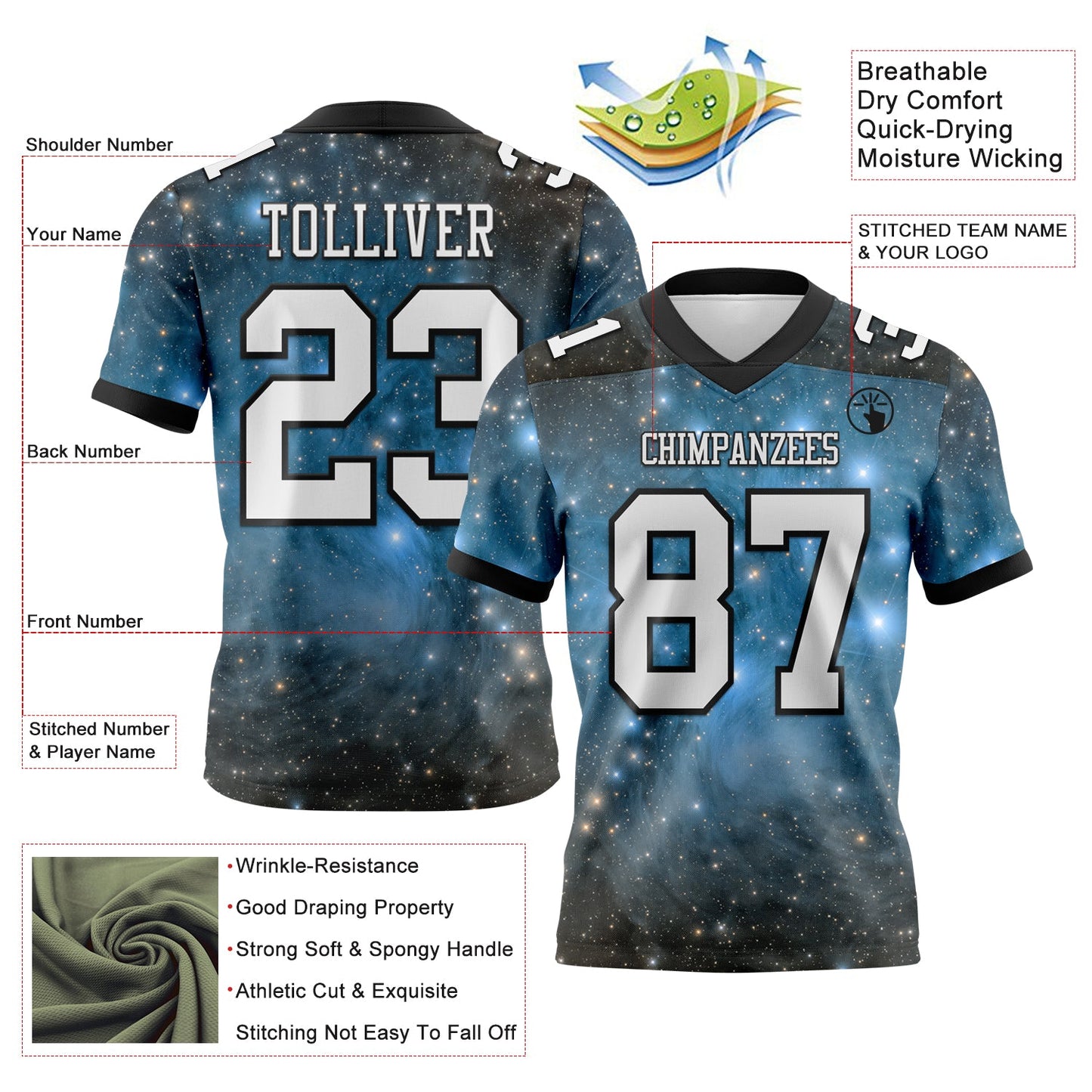 Custom Tie Dye White-Black 3D Pattern Abstract Trendy Holographic Vaporwave Style Authentic Football Jersey view 3