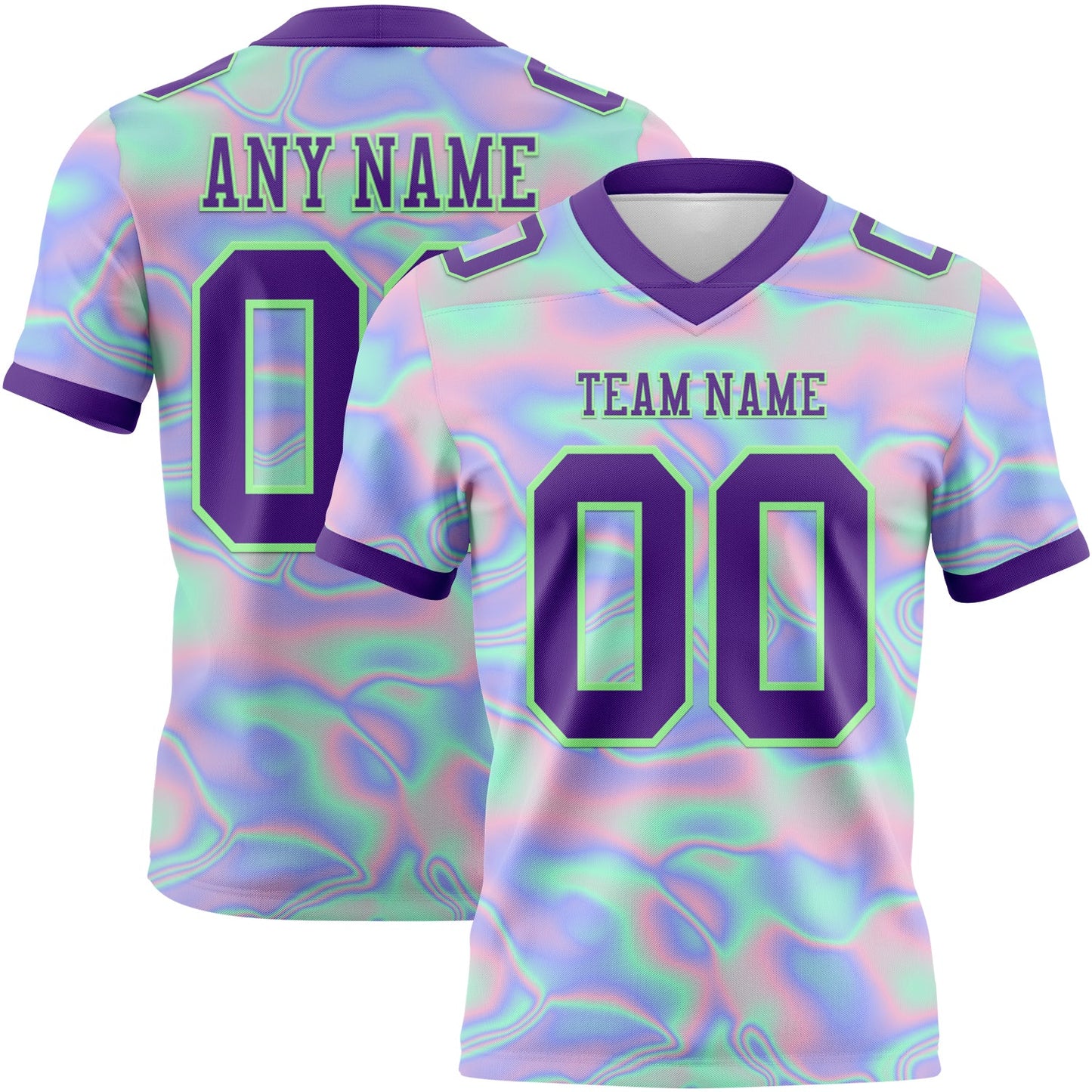 Custom Light Blue Purple-Pea Green 3D Pattern Abstract Trendy Holographic Vaporwave Style Authentic Football Jersey - Main View