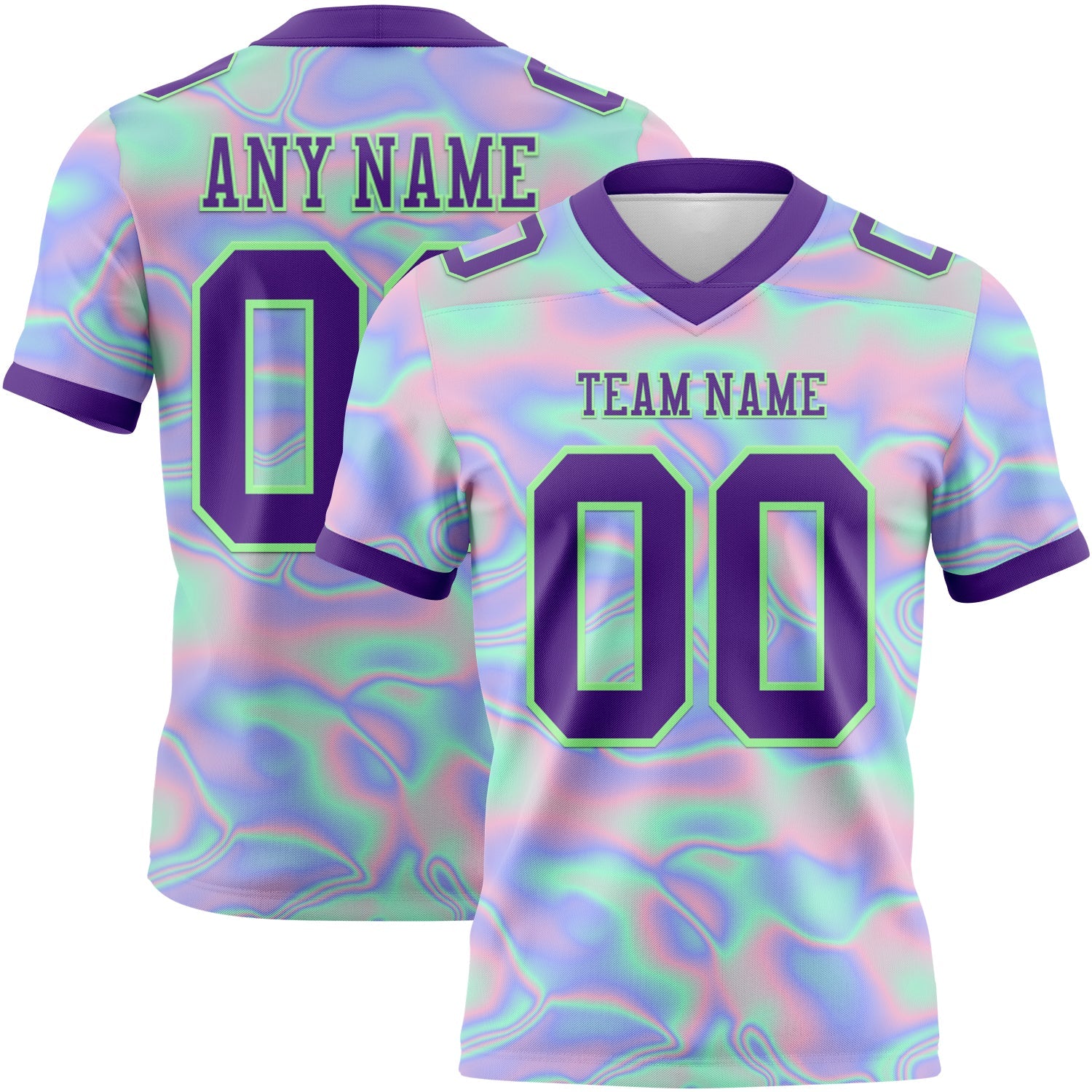 Custom Light Blue Purple-Pea Green 3D Pattern Abstract Trendy Holographic Vaporwave Style Authentic Football Jersey - Main View