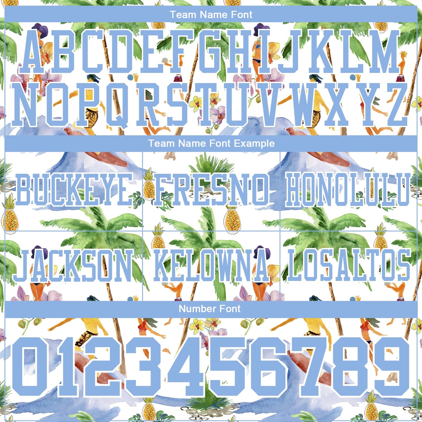 Custom White Light Blue 3D Pattern Beach Hawaii Palm Trees Authentic Football Jersey view 4