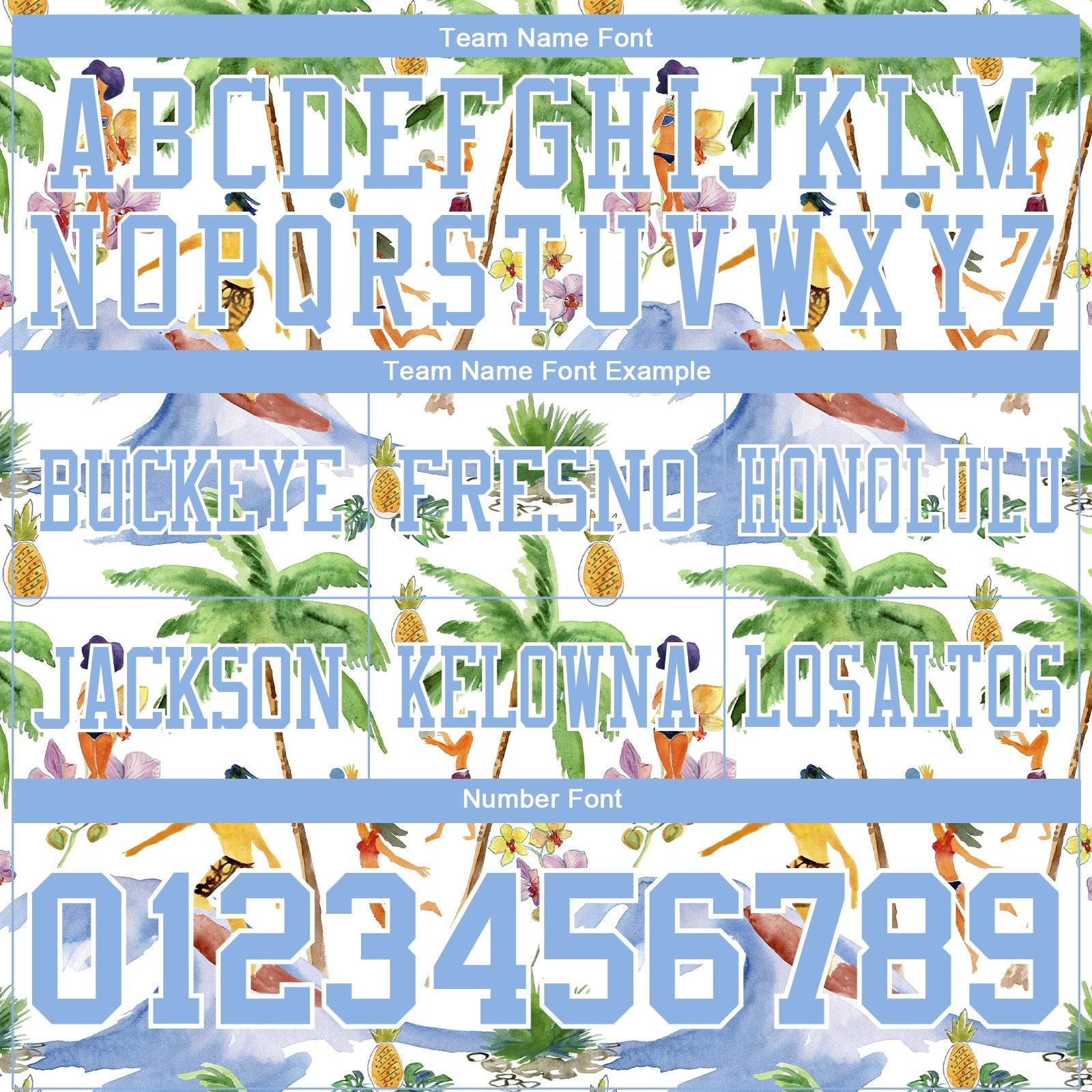 Custom White Light Blue 3D Pattern Beach Hawaii Palm Trees Authentic Football Jersey view 4